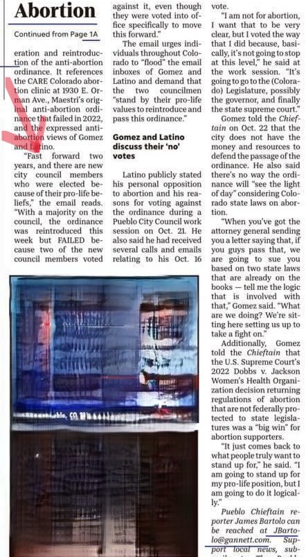 Newspaper clipping of Pueblo City Council Ordinance