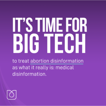 A graphic with a purple background and text that reads "It's time for big tech"